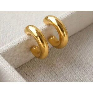 Gold Chunky Huggie Hoop Earrings Thick Bold Statement Small Minimalist